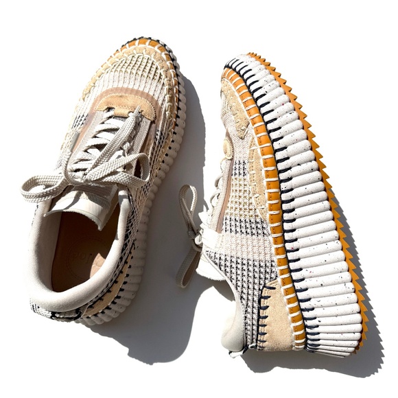 CHLOE Nama Stitch Walking Beige Biscotti Sneakers 38, 7.5 - Picture 1 of 13